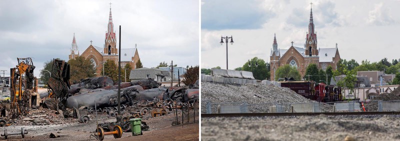 Wagons of the train wreck are seen in Lac Megantic